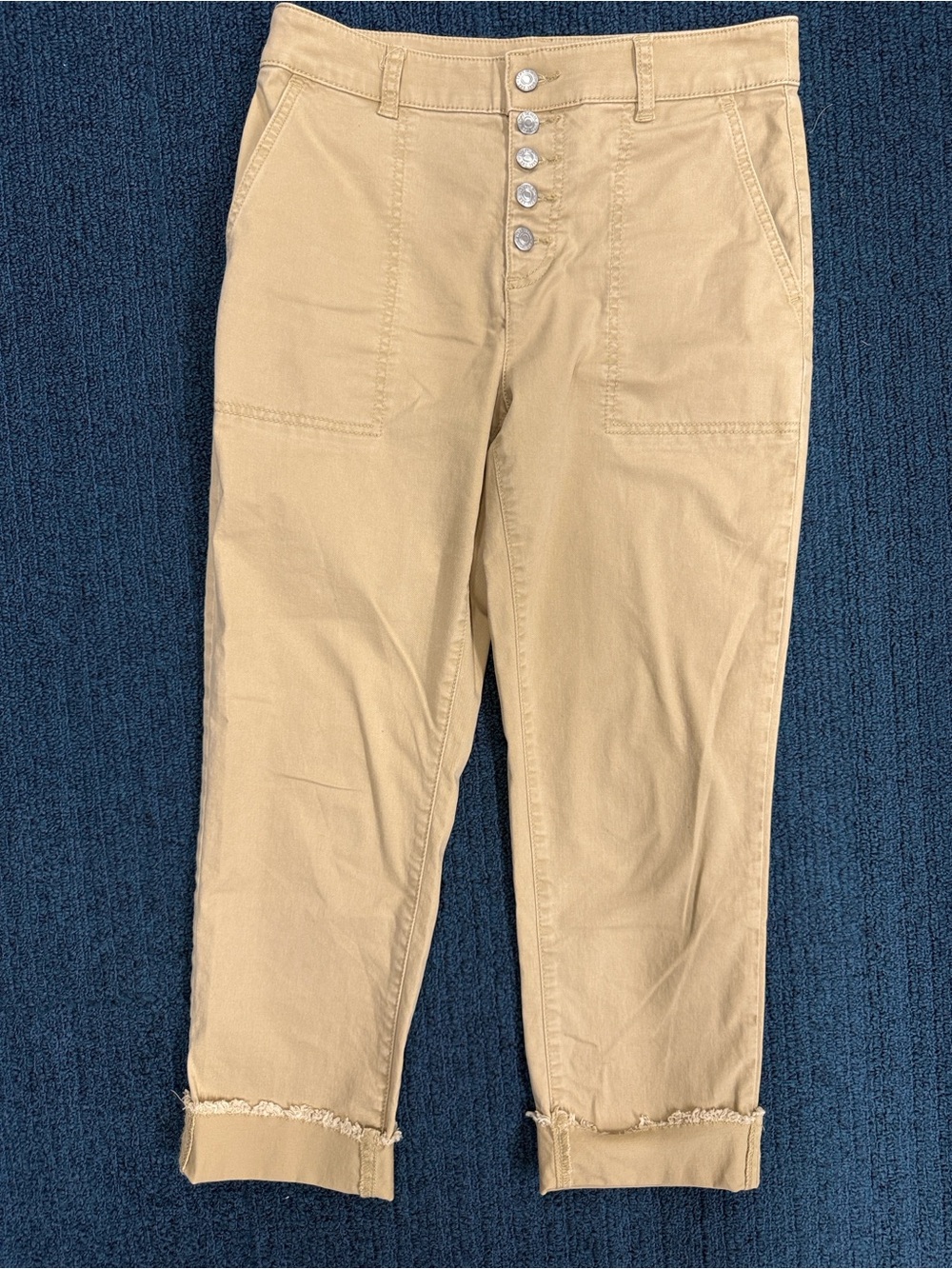 LOFT Tan Button-Fly Crop Chinos